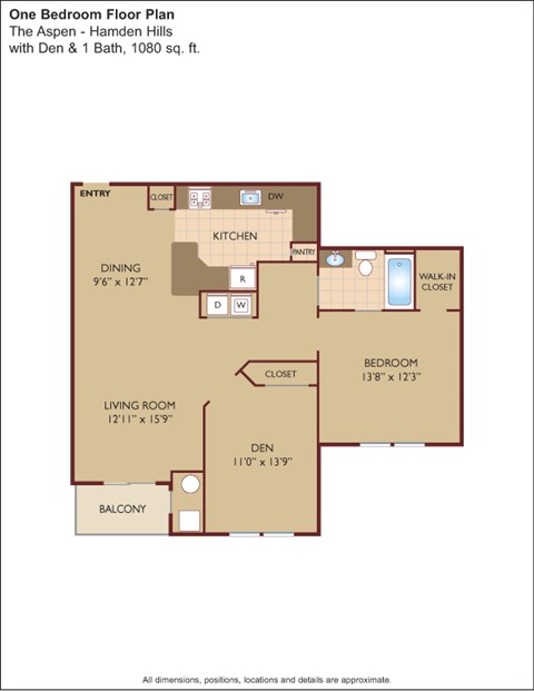 Floor plan for 1 bed, 1 bath, 1150 sqft